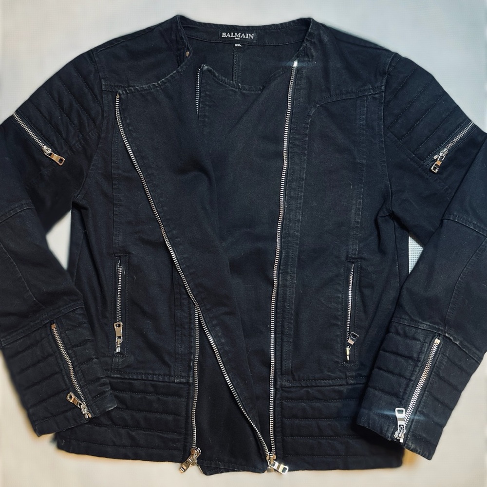 Balmain Denim Moto Jacket - Black - XXL